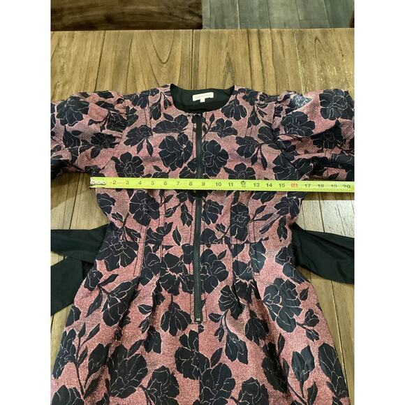 Rebecca Taylor puff sleeve brocade jacquard floral bow belt cocktail mini dress - Picture 9 of 13